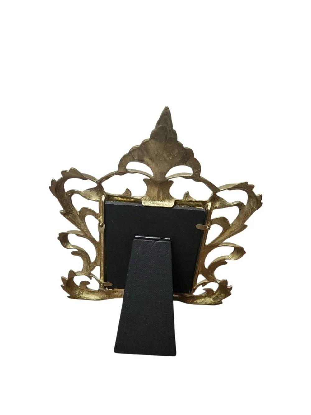 Vtg Antique Rococo Ornate Heavy Brass Gold Tone Easel Picture Frames Victorian
